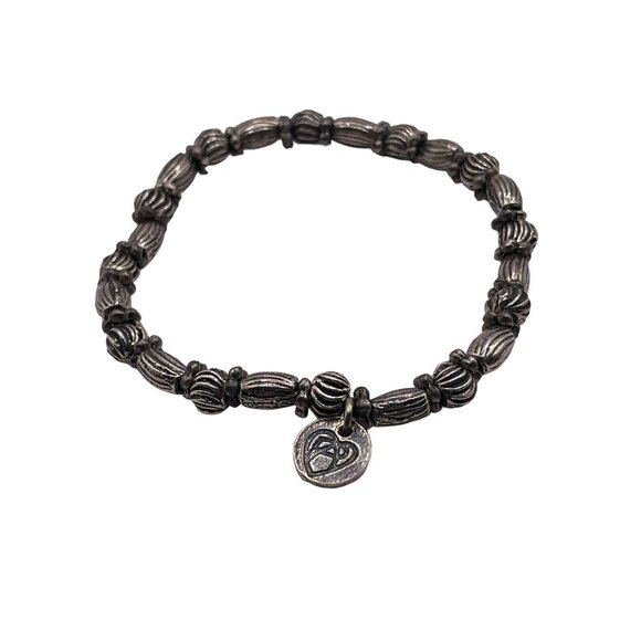 Vintage Philippe Audibert Paris Silver tone Beaded Metal Stretch Bracelet Signed - Picture 5 of 8